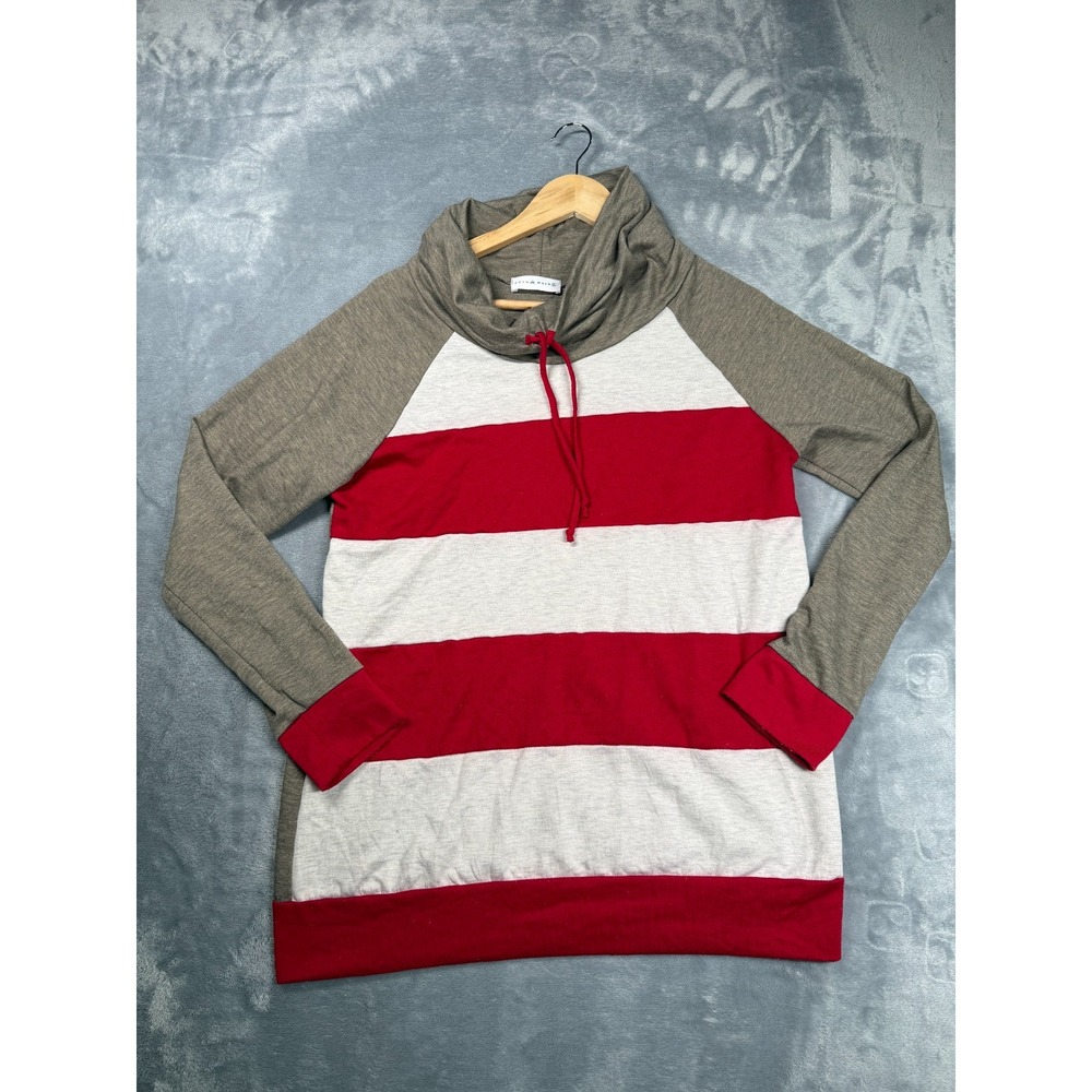 Coco And Main Sweatshirt Womens L Multicolor Striped Raglan Sleeve Funnel Neck